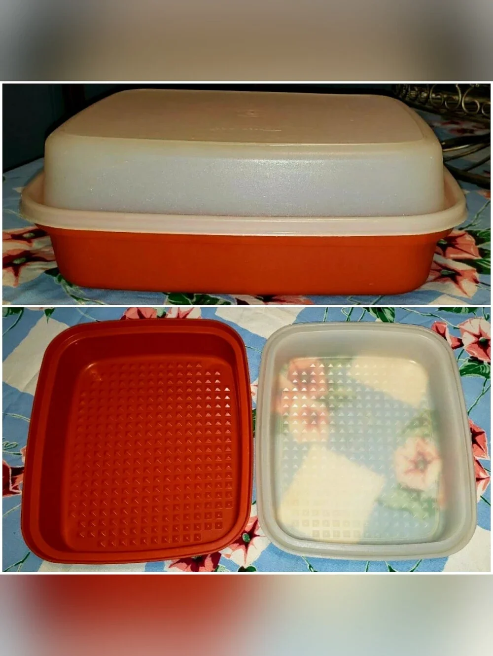 Vintage Two (2) Piece Orange Season & Serve Meat Marinade Tupperware Container